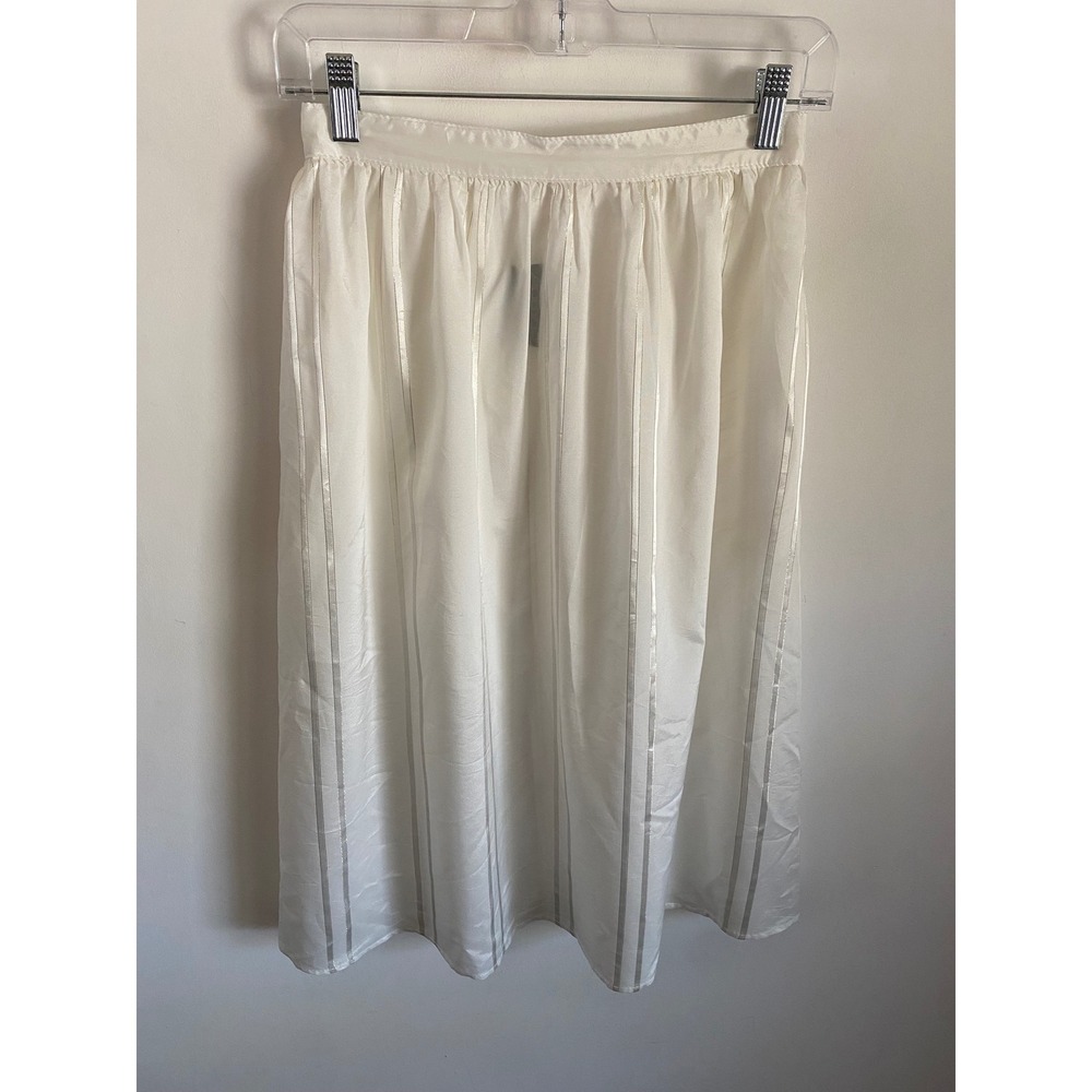 Robyns Nest Vintage Ivory Midi Skirt Gold Metallic Stripe Made in USA Size S